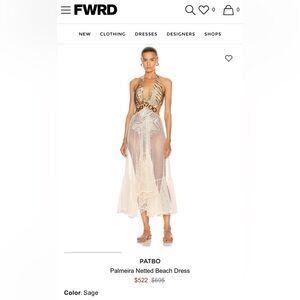 PatBO Sage and Cream Palmera Netted Backless Beach Dress